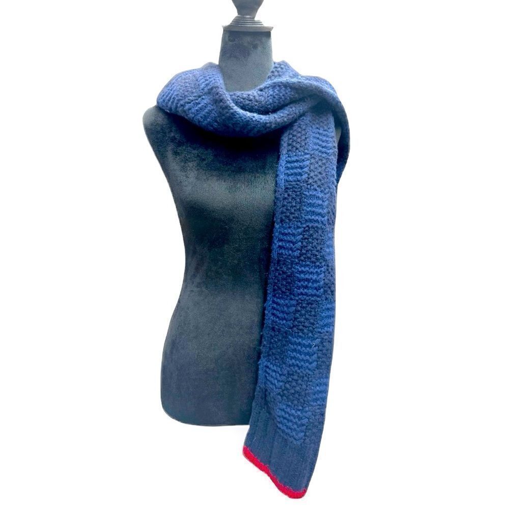 Auth Louis Vuitton LV Damien Echarpe Helsinki 100% Blue Cashmere Scarf Stole